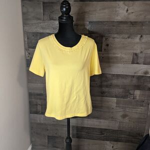 Koret Bright Yellow tshirt lace trim Large petite